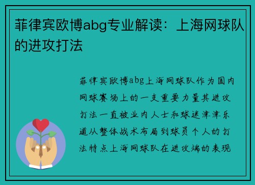 菲律宾欧博abg专业解读：上海网球队的进攻打法